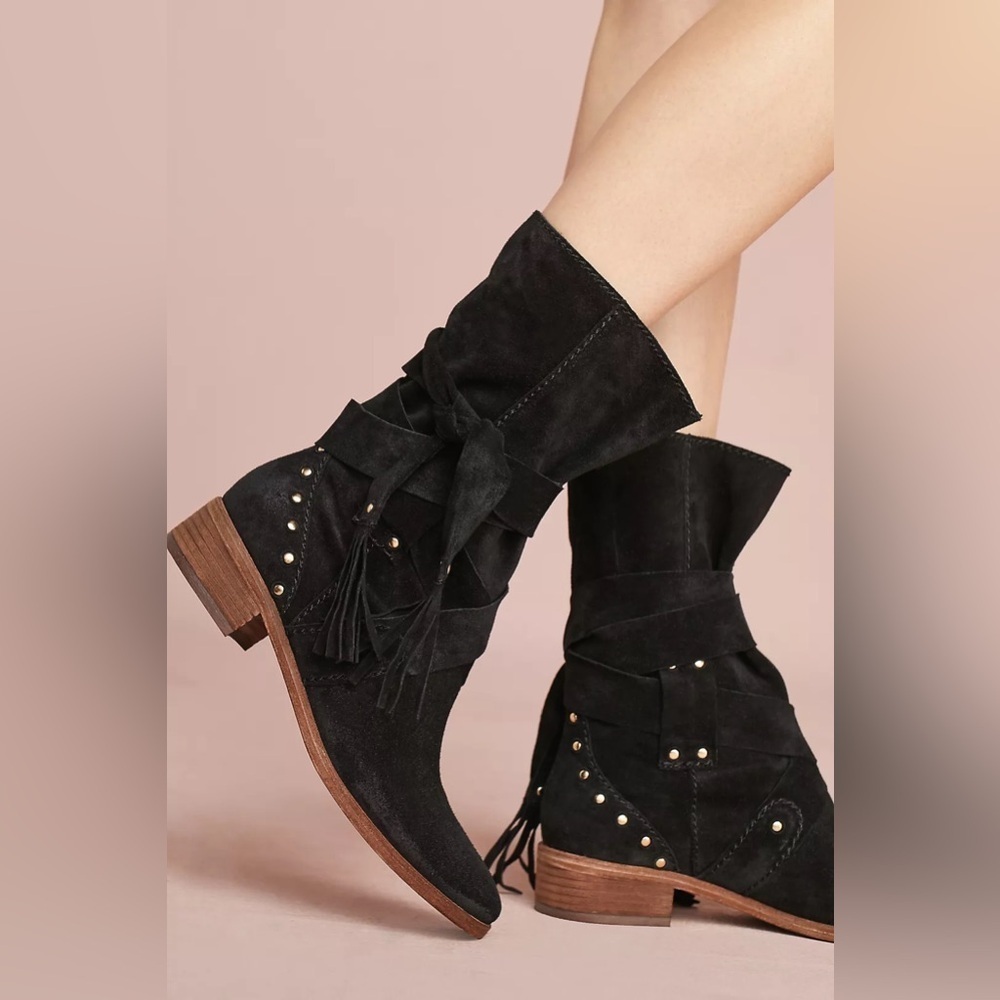 See By Chloe Studded Crosta Boots Women’s Black Suede Booties Gold Stud Size 7.5